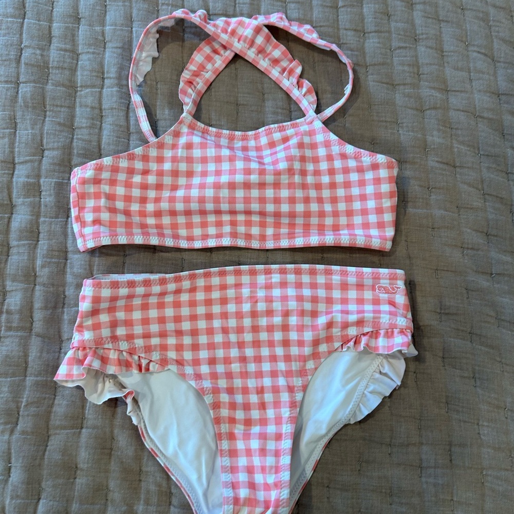 Kids Vineyard Vines Pink Gingham Checkered Kids Bikini